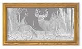 Wildlife Deer Art Etching in Framed Wall Mirror, Solid Oak Frame, Hand-Rubbed Finish, 15 x 27 inches