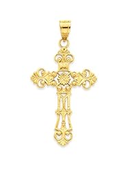 14K Large Fleur de lis Cross Pendant
