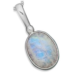18 Inch Light Box Chain with Large Oval Rainbow Moonstone Necklace by 