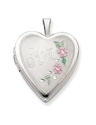 Genuine .925 Sterling Silver 20mm Enameled Floral Mom Heart Locket. 100% Satisfaction Guaranteed.
