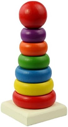 Lowpricenice(TM) Kid Baby Rainbow Tower Ring Wooden Stacking Stack Up Educational Toy