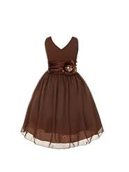 Girls V-neck Sleeveless Chiffon Knee Length Flower-Girl Dress 