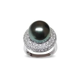 Size 6 18K white gold Bernette Black Tahitian south sea cultured pearl and... by