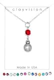 Clayvision Softball/Baseball Charm Necklace with Birthstone/Team Color Swarovski Crystal