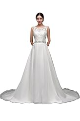 Satin Sleeveless Lace Jeweled  Evening Dress/Prom Dress/Party Dress/Wedding Dress  with a Court Train  With Rhinestones