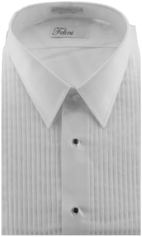 Felini Men's Lay-Down Collar 1/4" Pleats Tuxedo Shirt