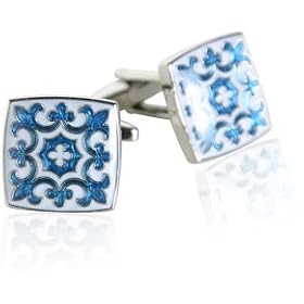 Blue & White Fleur Di Lis Cuff Links with Presentation Box