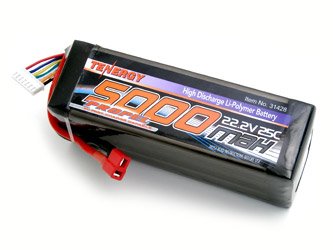 31W8dnS JfL 22.2V Tenergy 5000mAh 25C Li Poly Battery Pack with Dean Connector for Trex 600 class helicopters and 24V RC cars