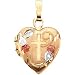 14K Yellow Gold Three Color Heart Shaped Locket With Cross