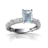 14K White Gold Emerald-cut Genuine Aquamarine Engagement Ring