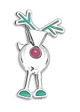 Reindeer Pin with Red Agate Nose and Green Enamel Antlers and Hooves