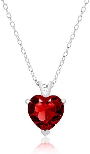 Sterling Silver Ruby Red Cubic Zirconia Solitaire Heart Necklace