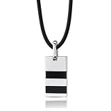 Signature of Style: Stainless Steel Rectangular Pendant with Onyx-inlay on a Rubber Cord for Men