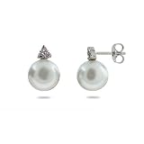 Sterling Silver White Pearl Earrings with Diamond CZs