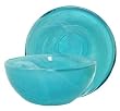 Colorful Recycled Art Glass Medium Aqua Blue Salad Bowl 7 "D, 3.25"H - Set / 2
