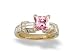 Jewelry : 14K Yellow Gold Square Created Pink Sapphire and Diamond Engagement Ring