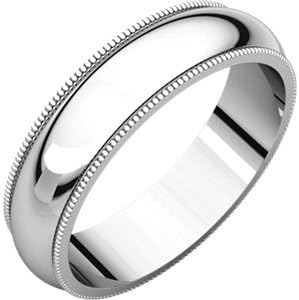 8mm 14k White Gold Polished Milgrain Wedding Band, Size: 6