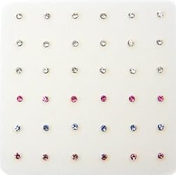 925 Sterling Silver Nose Studs with Handset Color CZs - Set of 36 - Straight End