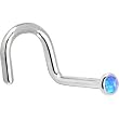 Solid 14KT White Gold 2mm Blue Synthetic Opal Right Nostril Screw - 18 Gauge