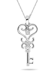 0.03 Cts Diamond Heart Key Pendant in 14K White Gold
