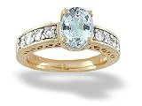 14K Yellow Gold Genuine Oval Aquamarine and Diamond Ring