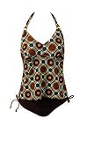 Womens Marina West Two Piece Plus Size Tankini Swimsuit, Geometric Print in Brown, Teal, and Orange