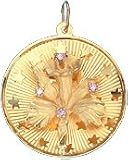 Flower and Stars Concave Round Disc, 14K Gold Charm