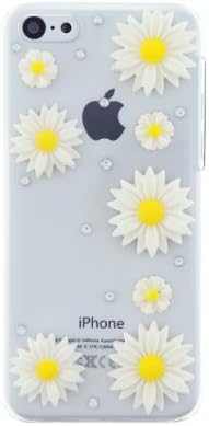 CaseBee® Flower Series - Simple & Pretty 3D Daisies Flower iPhone 5C Case - Handmade Bling Bling Rhinestones - Perfect Gift (Package includes Extra Crystals & Screen Protector) (Clear)