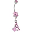 Pink Gem Butterfly Initial Dangle Belly Ring - Letter A