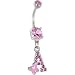 Pink Gem Butterfly Initial Dangle Belly Ring - Letter A