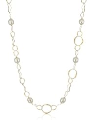 Majorica 14mm White Baroque Pearls on 18K Gold Vermeil Hammered Oval Link Necklace