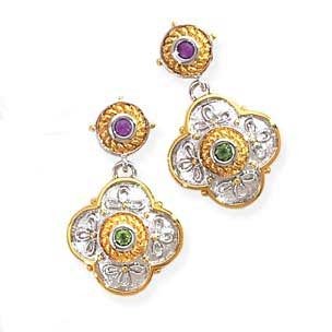 Silver (two-tone) With Peridotand Amethyst Earrings