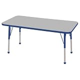24 x 48 Rectangular Adjustable Activity Table in Gray Edge Banding: Red, Leg Color: Red, Leg Style: Standard Leg Ball Glides