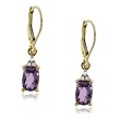Genuine Amethyst & Diamond Dangle Lever Back Earrings in Yellow Gold