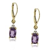 Yellow Gold Lever Back Dangle Earrings Amethyst Diamond