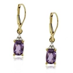 Genuine Amethyst & Diamond Dangle Lever Back Earrings in Yellow Gold