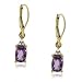 Yellow Gold Lever Back Dangle Earrings Amethyst Diamond