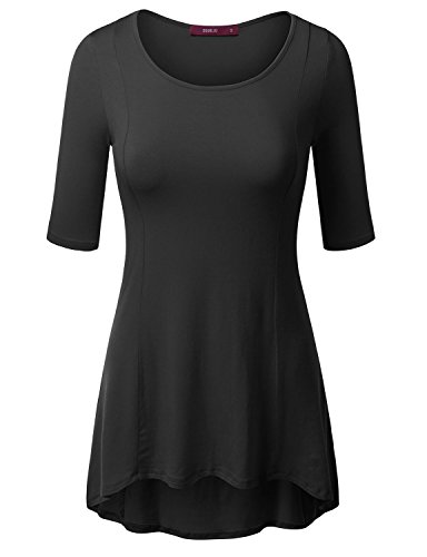 Doublju Womens 3/4 Sleeve Scoop Neck Rayon Hi-Low Flare Tunic Top