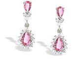 14K White Gold Pear Created Pink Sapphire and Diamond Dangle Drop Earrings