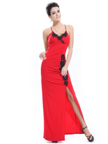 Ever Pretty Sexy V-neck Embroider Cross Back Red Evening Dress 03014