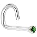Solid 18KT White Gold (May) 1.5mm Genuine Emerald Left Nostril Screw – 18 Gauge