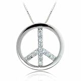 Celebrity Inspired Sterling Silver Simulated Diamond CZ Peace Sign Pendant