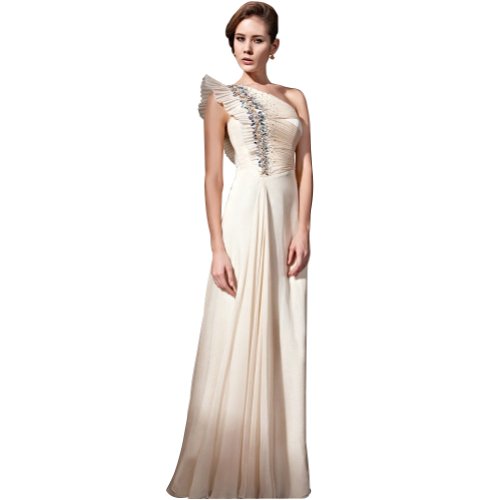 GEORGE BRIDE Red Sheath/ Column One Shoulder Floor-Length Chiffon Evening Dress With Beaded Appliques