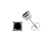 0.20ct Tw Black Diamond Stud Earrings in Sterling Silver (Princess-cut)