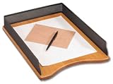 Rolodex 22711 Distinctions self-stacking letter size desk tray, rich cherry wood/black metal