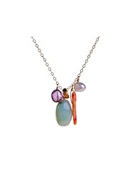 Gold Beach Necklace with Amethyst, Coral, Chrisophrase, and Pearl