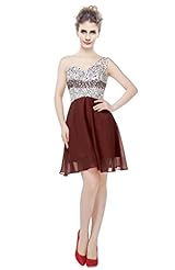 Chiffon One Shoulder Open-Back  Sequined Cocktail Sweetheart Mini Dress  With Rhinestones