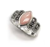 Sterling Silver Marquise Pink Shell Mother of Pearl and Marcasite Ring (Size 6,7,8,9)