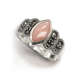Sterling Silver Marquise Pink Shell Mother of Pearl and Marcasite Ring (Size... by Silver Insanity