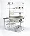 Stainless Steel Work Center - Work Center A - 30'W x 36'L Includes four posts, one work surface and one wire shelf. Front posts are 34' high and rear posts are 38' high.